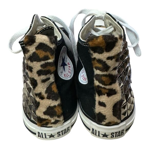 Converse Women's Black M9160 All Star Hi Black Custom Leopard Studs Sneakers 6 - Picture 5 of 6